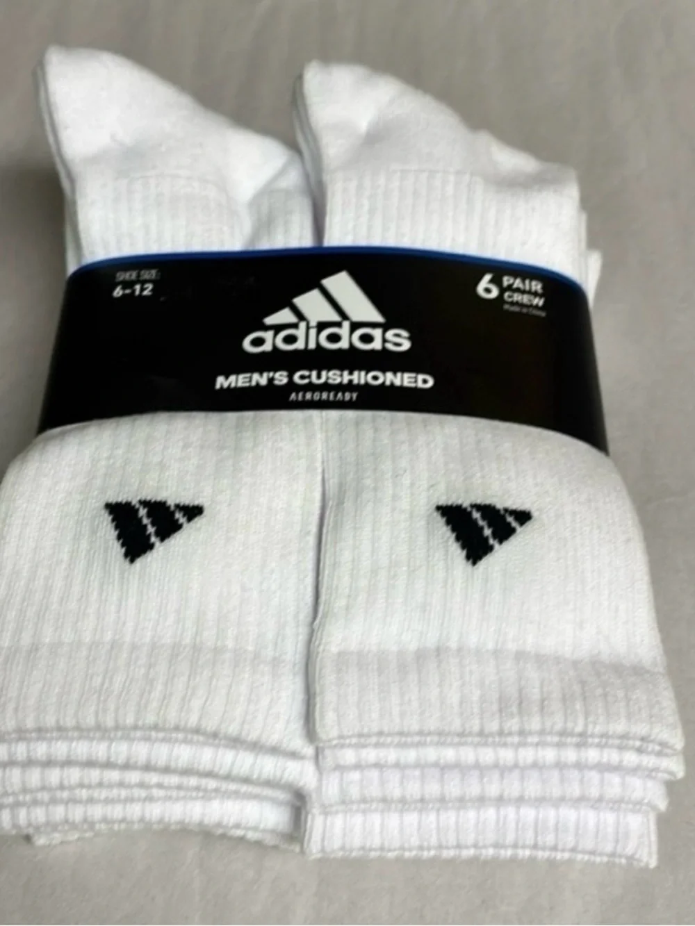 New Adidas Socks Men’s 6 Pair White Cushioned Crew Sock Casual Athletic Active